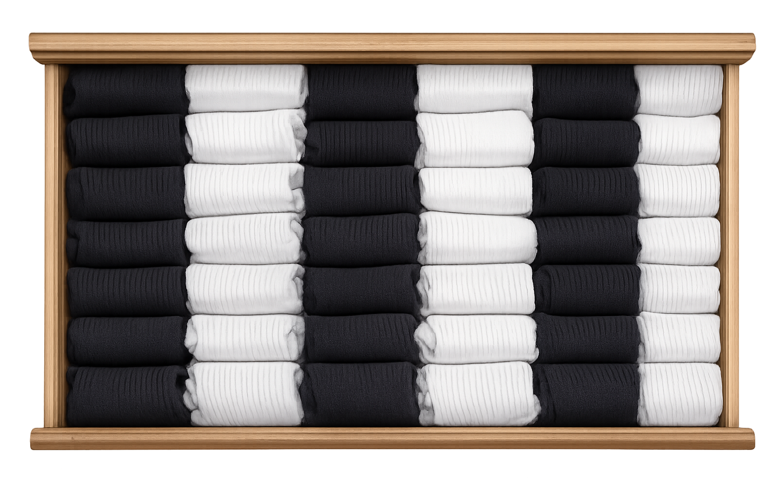 After — perfectly organised sock drawer